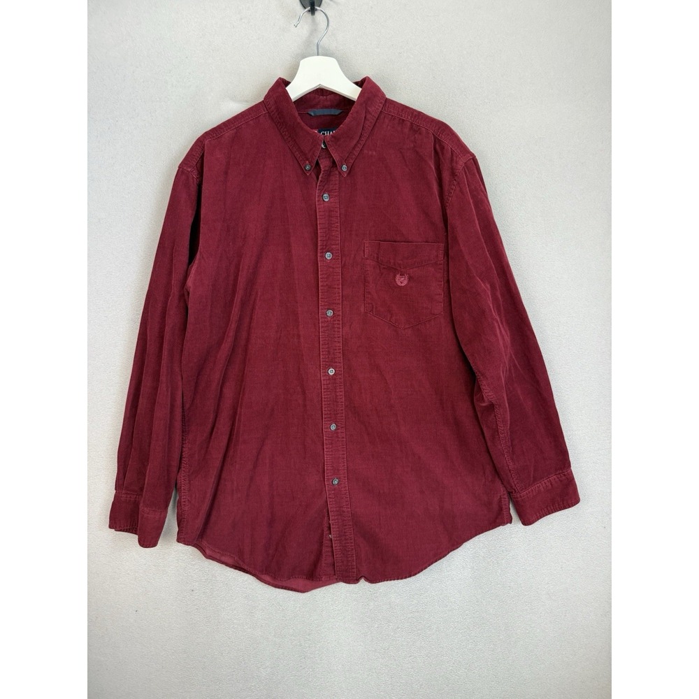 Chaps Men's Sz Large Red Long Sleeve Corduroy Pockets Cotton Button Down‎ Shirt